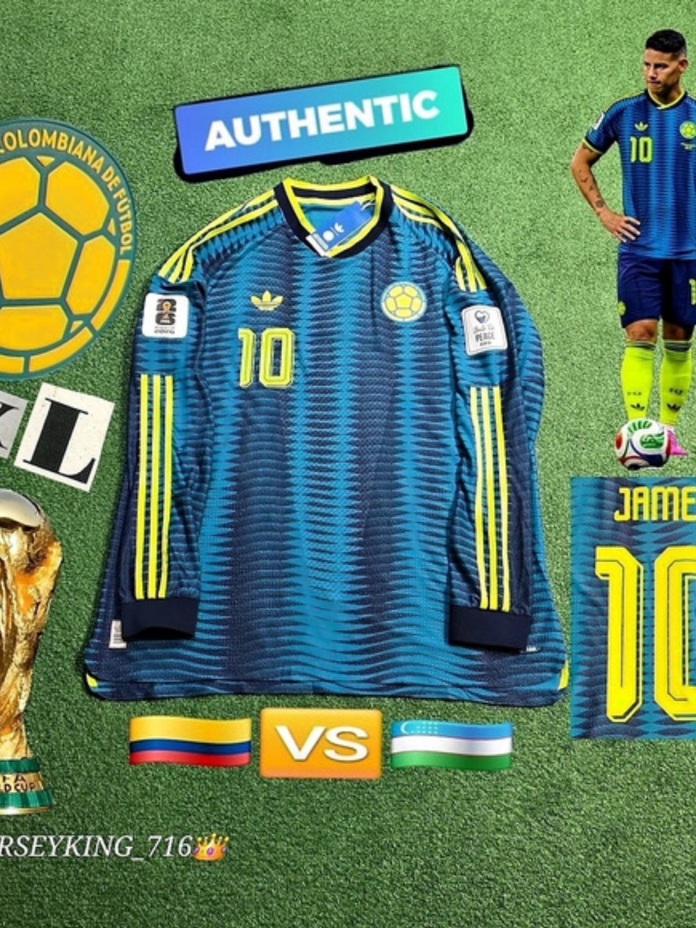 adidas Colombia James Rodriguez #10 2026 WORLD CUP Authentic Long Sleeve Jersey